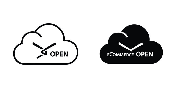 Open and ecommerce open cloud icons with download symbols