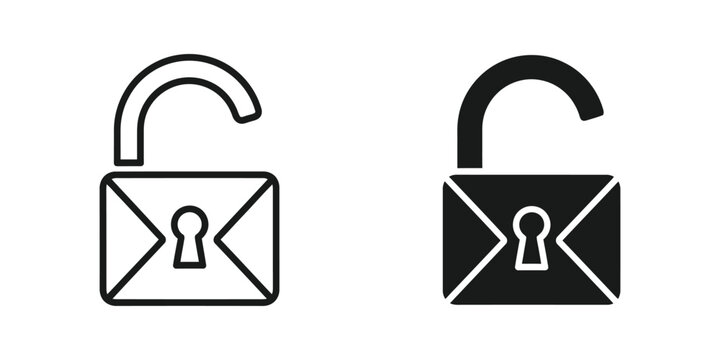 Open and closed email lock icons with padlock symbols