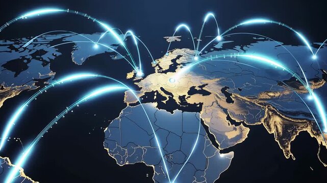 Global network connections illustrated on world map with glowing lines technology communication