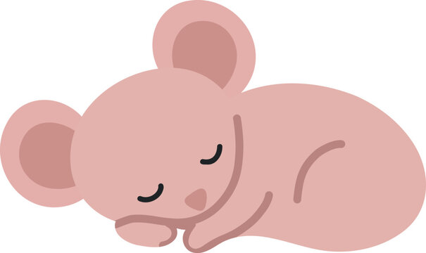Sleeping mouse curled in peaceful pose with soft pastel flat design, ideal for nursery decor, bedtime themes, baby branding, children's products, stickers, posters, and calming wellness visuals.