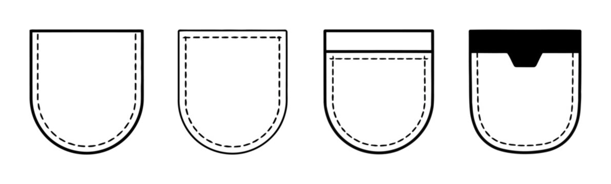 Set of stylized pocket with different and stitching clothing apparel