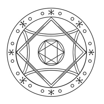 Complex circular geometric design with star motifs and inner patterns t-shirt design
