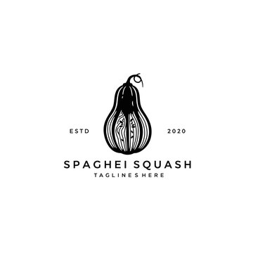 Spaghetti Squash Logo Design Emblem Vintage Style Illustration Black and White Isolated