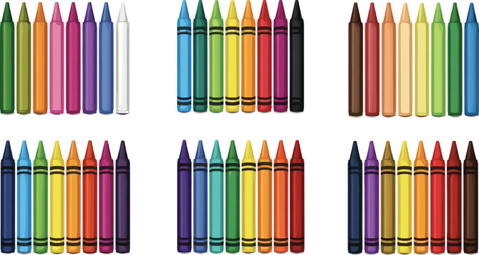 Colorful Wax Crayon Vector Set with Rainbow Colored Drawing Sticks for Kids School Art and Craft Graphic Design