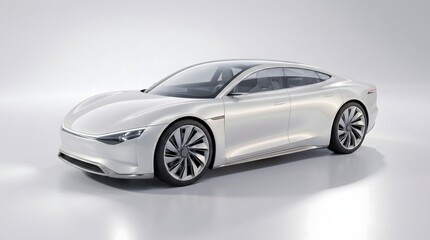 Obraz premium Futuristic Electric Car Isolated on Seamless White Studio Background