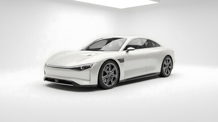 Obraz premium Futuristic Electric Car Isolated on Seamless White Studio Background