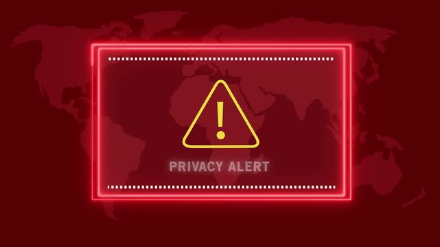 Privacy alert warning. Cybersecurity defense and system protection from hackers, secure digital systems, cyberattack prevention. on Black Background and features 4k Animation video