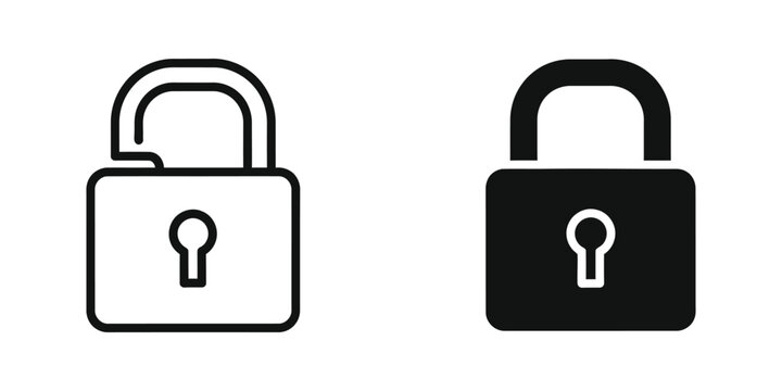 Locked and unlocked padlock icons in simple black and white style