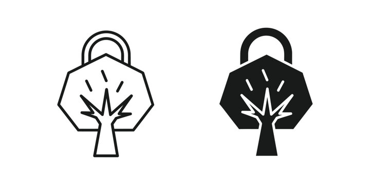 Locked padlock with tree symbol design in two styles