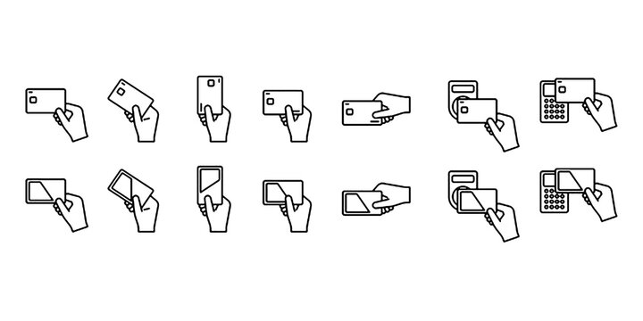 Editable line art image illustration icon set for card, credit card, and IC card payments.