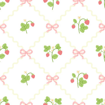 Cute strawberry pattern. Vintage seamless vector print with strawberry.