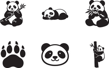Cute panda icon set with adorable poses and bamboo motifs for playful animal vector designs. © Mst.Atina