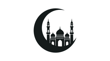 Islamic crescent moon, mosque silhouette, Ramadan symbol, black icon isolated on White Background eps © ChadnhiAkter