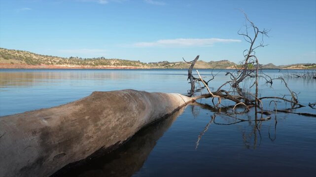 Horsetooth Reservoir in Colorado foothills near Fort Collins, springtime calm scenery with a light breeze