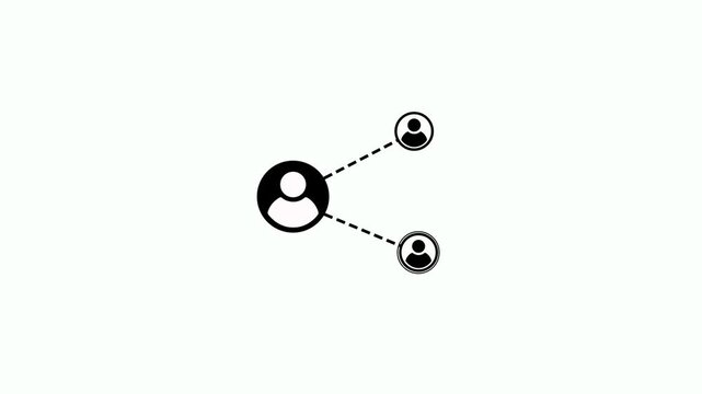 Animated dot line representing with network connection person icon on a black background. Share work group people and human relationships icon. social media connection with in a community concept