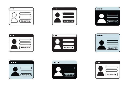 User registration interface elements featuring window frames profile avatars input fields and submit buttons ideal for web development signup forms and login screens.