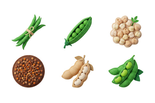 3D render set of fresh vegetable icons in soft felt style featuring corn, okra, bitter melon, sponge gourd, winter melon, and wax gourd