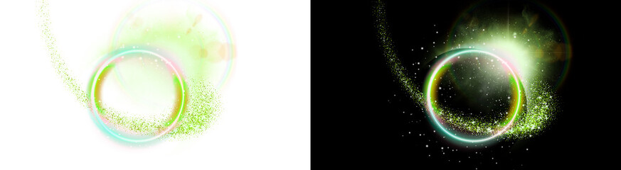 PNG isolated image of Glowing neon circle with green magic particles, ethereal light ring with sparkling dust, futuristic energy halo for motion graphics and overlays isolated on Transparent © TASNIMULHASSAN