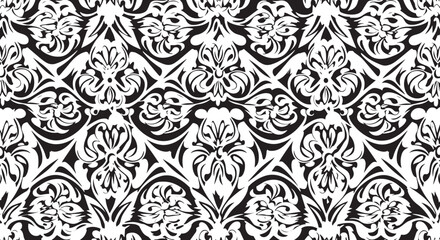 Fototapeta premium Seamless Abstract Floral Sketch Pattern: Monochrome Black and White Minimalist Hand-Drawn Botanical Flower Vector Background