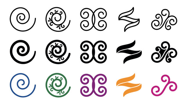 Abstract swirl scroll decorative elements vector collection showcasing intricate and elegant organic patterns for design projects.