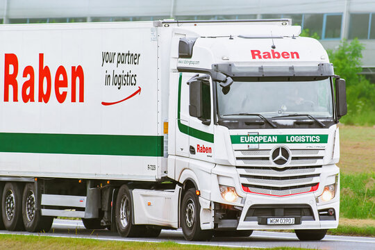 European road raben transport truck near warehouse buildings 29.08.2025 Poland, Europe