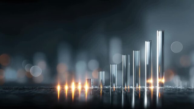 The display shows data bars changing in height, using lights to highlight their movement. This takes place in a dark room.