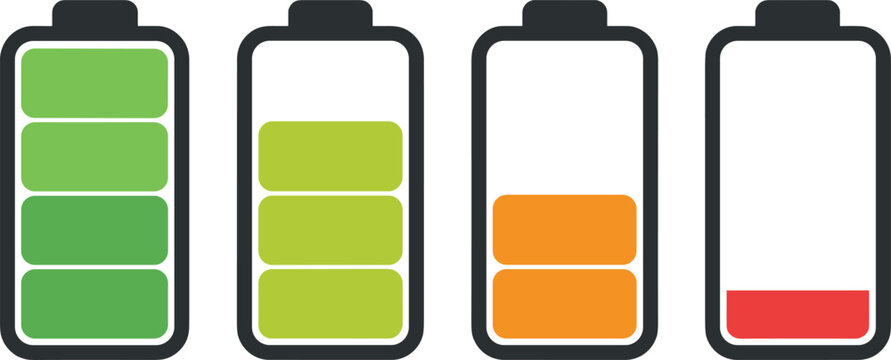 Four battery icons showing different charge levels