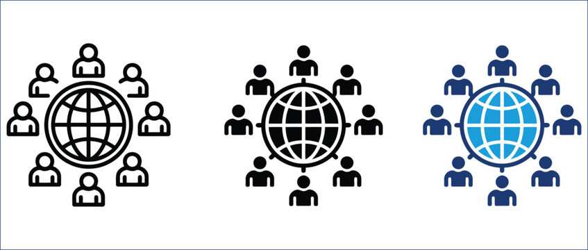 Global Users Symbol with Connected People Around World Map Network Design. Symbol of international communication, global connectivity, social networking and worldwide digital community concept