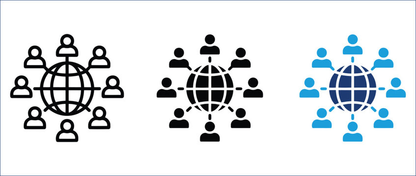 Global users symbol in vector illustration style. International people connection sign for online communication, networking and digital community concept. Clean line graphic for business design