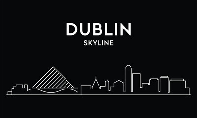 Naklejka premium Black and white of dublin skyline with landmarks cityscape