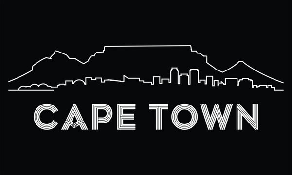 Black and white of cape town skyline with table mountain