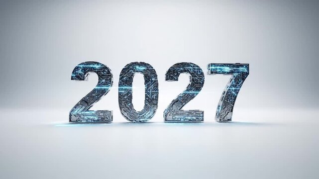2027 with Artificial Intelligence texture moving sequence,clean white background