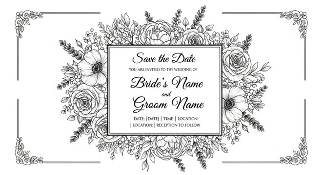 Elegant floral save the date wedding invitation design with script font.