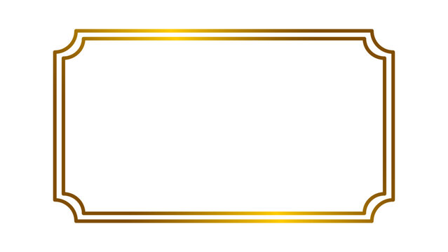 Simple and elegant rectangular shiny gold frame isolated on transparent background. Premium metal decorative golden gradient border frame for luxury design and branding projects. Vector illustration.