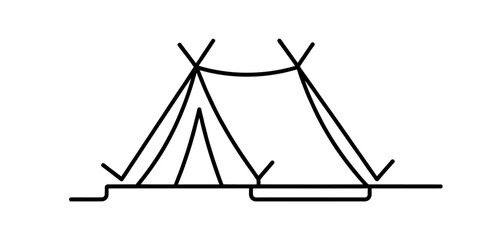 Simple line drawing of a tent with entrance and poles Vector, illustration © Bobita