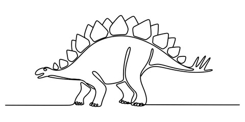 Stegosaurus dinosaur walking line art illustration, prehistoric reptile, simple outline drawing Vector, illustration © Bobita