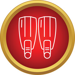 Scuba diving flippers outline in a red circle icon for water sports © ylivdesign