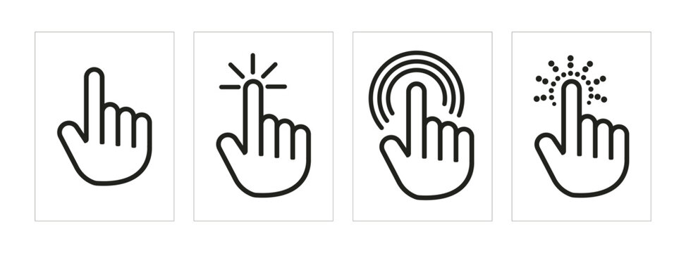 Set of hand touch gesture icon. including tap, click, press and touchscreen interaction symbols. white background, vector illustration