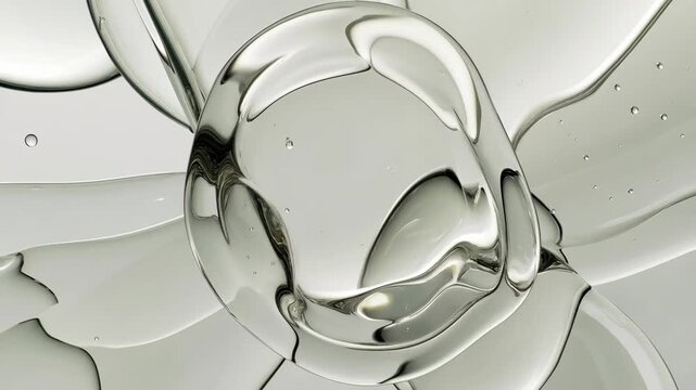Abstract liquid-like transparent shapes in glossy style on light background, concept of fluidity and modern elegance