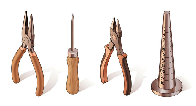 Jewelry making tools set including pliers, awl, and ring mandrel