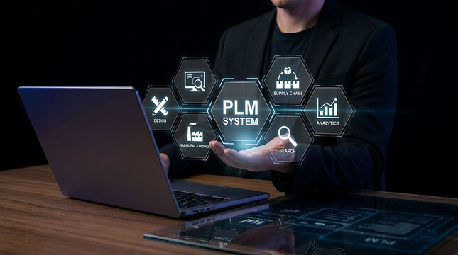 Business man using PLM system for product lifecycle management and supply chain