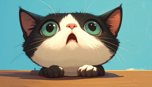 Cute illustrated kitten with large expressive eyes