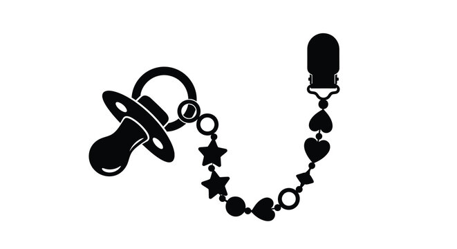Baby pacifier clip with beads and hearts silhouette