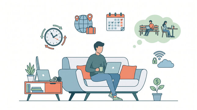 Remote Work Concept with Freelance Lifestyle and Work from Home Illustration
