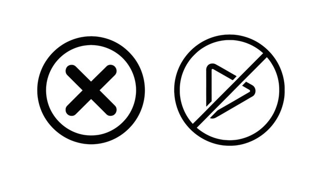 Cancel and no play icons with warning sign alert sign system error forbidden prohibited interface multimedia restricted negative unauthorized