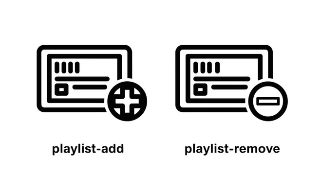 Playlist management icons: tablet interface showing a list with a plus button for adding and a minus button for removing play list playlist interface