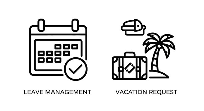 Leave management calendar and vacation request icons with palm tree time off human resources holiday leave holiday icon travel icon personal time