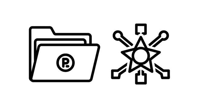Digital file folder organization and content distribution network icon with document organization distribution management electronic database computer