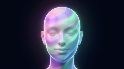 Obraz premium Relaxed glowing humanoid face with soft purple and blue light effect
