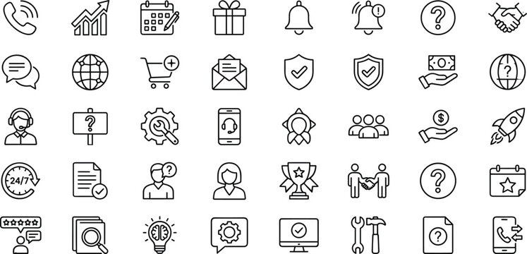 Set of minimalist customer service icons for support and business assistance